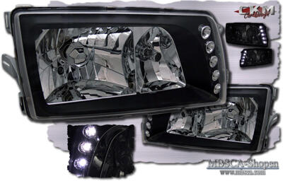 S-Class - W126 81-91 - Clear frontlights 2pcs black with integrated LEDs.