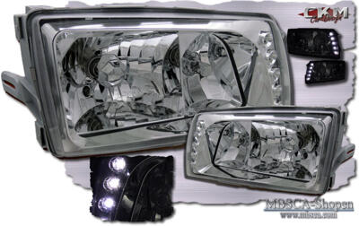 S-Class - W126 81-91 - Clear frontlights 2pcs black with integrated LEDs.