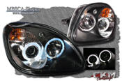Clera glas frontlights with Angel Eyes black. 2pcs