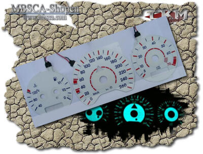 CLK - W208 97-01 - White plasma gauges with blue text.