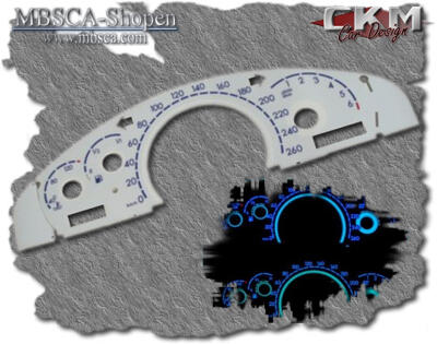 S-Class - W220 99-05 - White plasma gauges with blue text. 260km/h