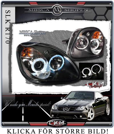SLK - R170 97-03 - Clera glas frontlights with Angel Eyes black. 2pcs