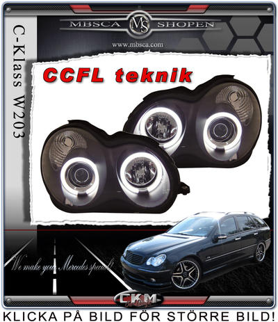 C-Class - W203 01-06 - Clear frontlights projector 2pcs Angel Eyes Black CCFL