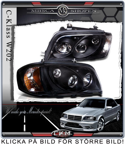 C-Class - W202 94-00 - Clear frontlights 2pcs black with integrated blinkers.