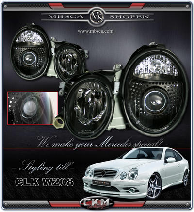 CLK - W208 97-01 - Clear frontlights projector 2pcs Black Halogen/Xenon